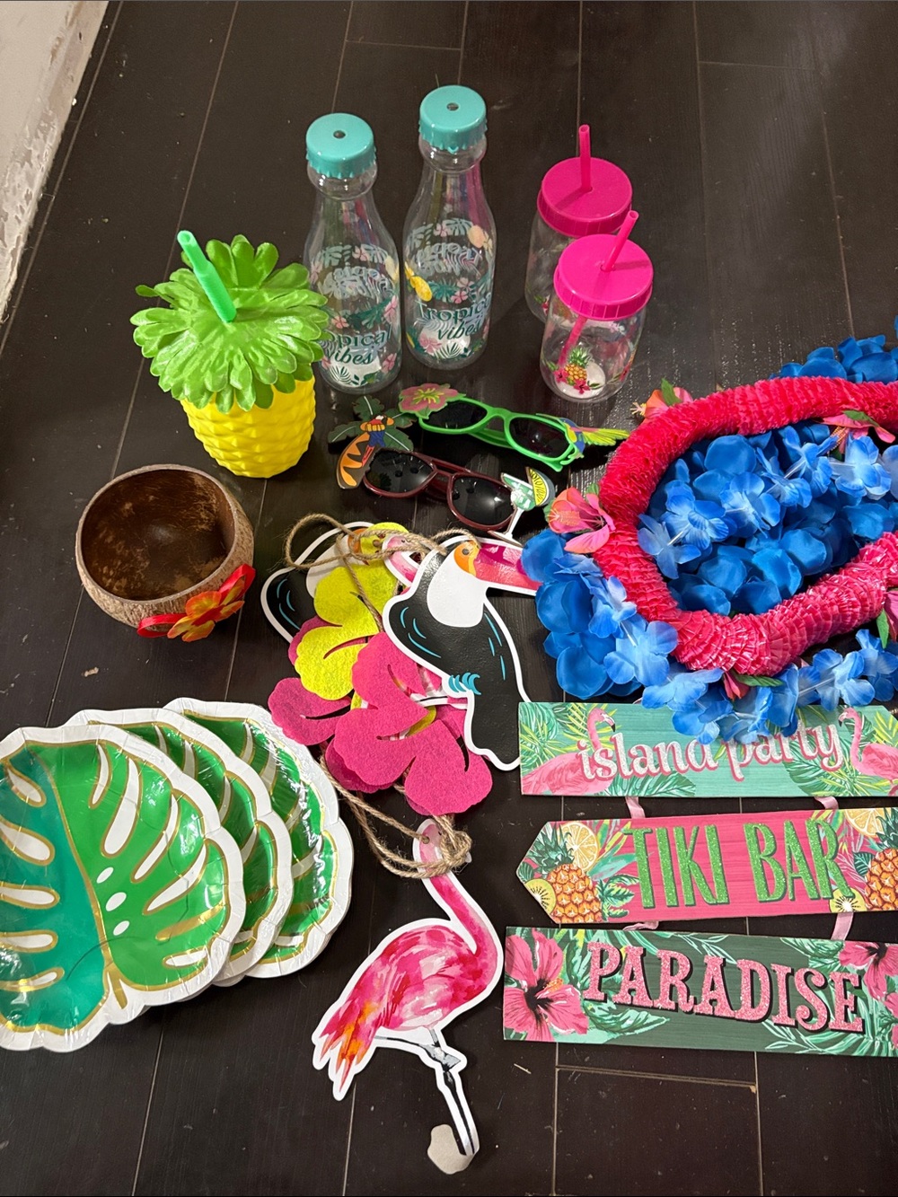 Tropical Luau Party Supplies Bundle - Pink, Blue, Green